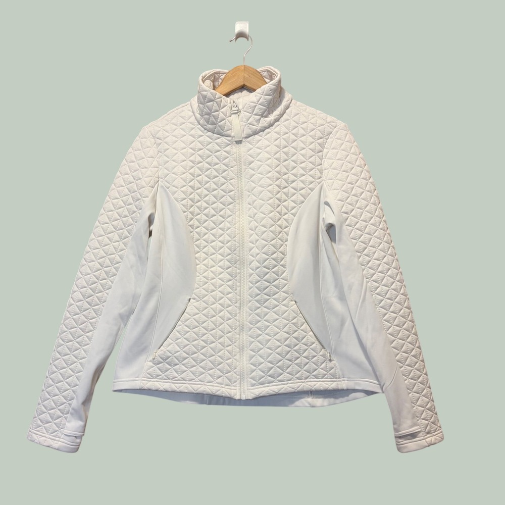Avia Quilted Full Zip Jacket Women Large Cream Utility Sporty Activewear Yoga
